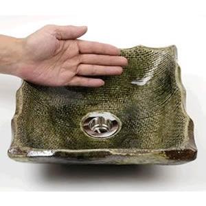 信楽焼 手洗い鉢 洗面ボウル 洗面ボール 陶器 手洗い器 洗面台 トイレ リフォーム 和風 角型 DIY おしゃれ 正角火色(ミニ) tr-1011
