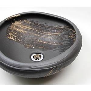 信楽焼 手洗い鉢 洗面ボウル 洗面ボール 陶器 手洗い器 洗面台 トイレ リフォーム 和風 DIY おしゃれ 黒マット刷毛目たわみ(小型) tr-2198_2