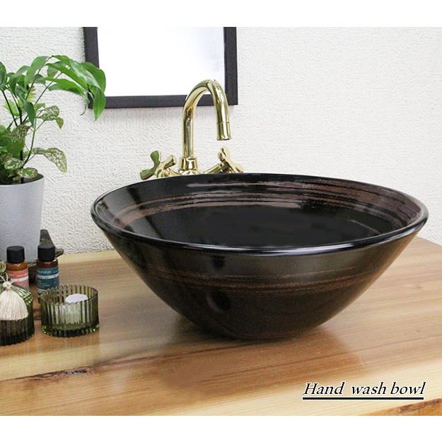 信楽焼 手洗い鉢 洗面ボウル 洗面ボール 陶器 手洗い器 洗面台 リフォーム 和風 シンク DIY おしゃれ 黒刷毛目ソリ型(中型) tr-3052