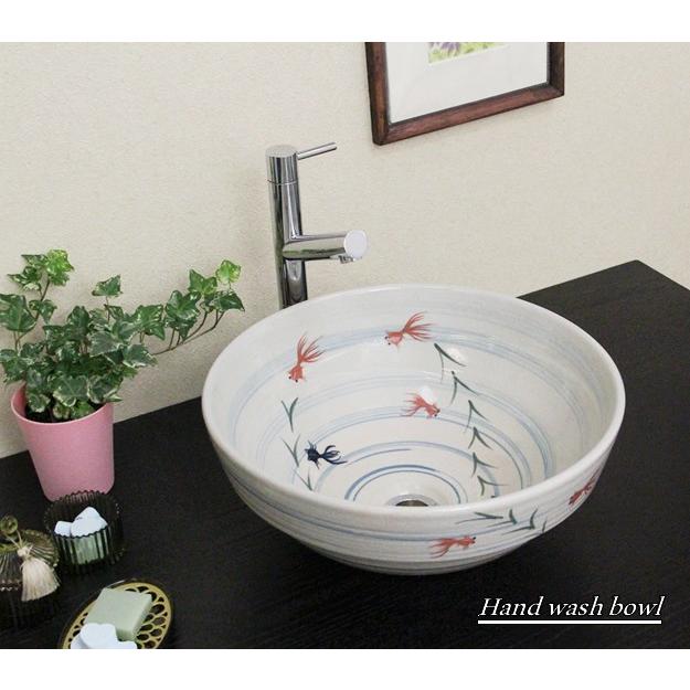 値下げ可 水鉢 金魚鉢 手洗い鉢 陶器 手描き金魚絵手洗い鉢【ミニサイズ】信楽焼き手洗器！陶器の手水鉢［tr