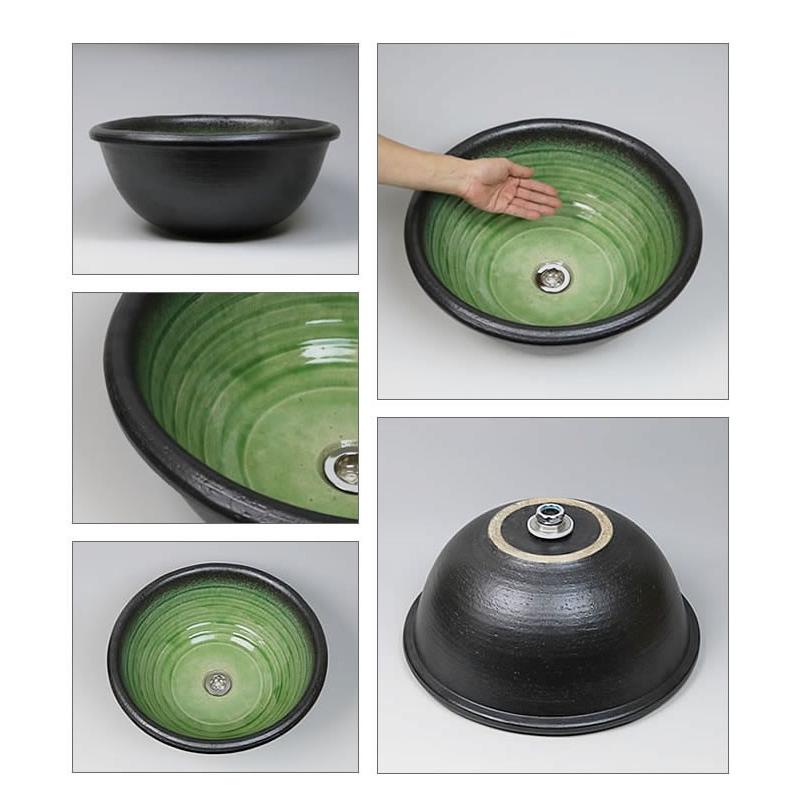洗面ボウル 和風 緑色 約40cm 信楽焼 手洗い鉢 洗面ボウル 洗面ボール 陶器 手洗い器 洗面台