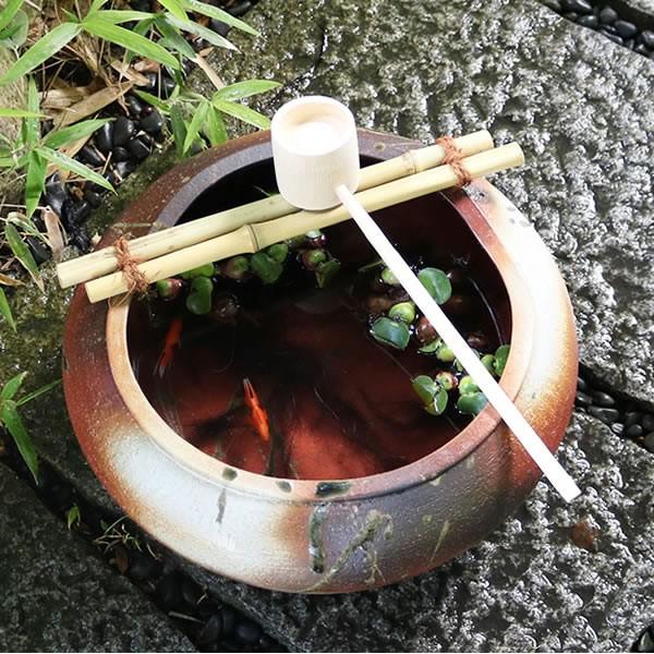 信楽焼 つくばい 竹付つくばい 金魚鉢 メダカ鉢 陶器 ツクバイ 蹲 手