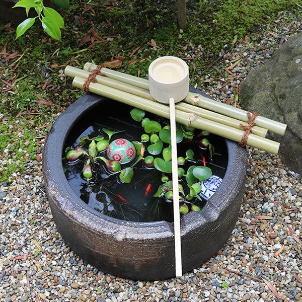 信楽焼 つくばい 竹付つくばい 金魚鉢 メダカ鉢 陶器 ツクバイ 信楽焼 つくばい 竹付つくばい 金魚鉢 メダカ鉢 陶器 ツクバイ