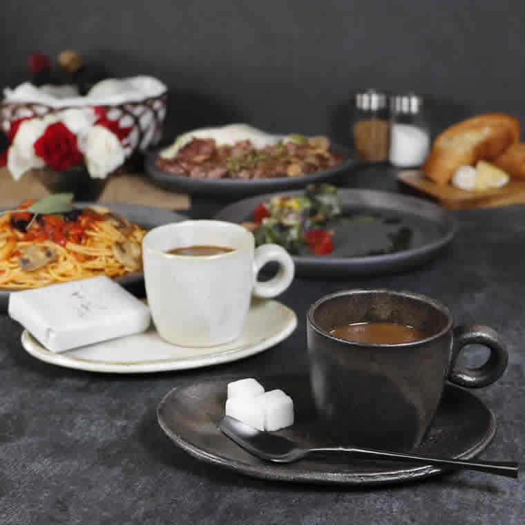 信楽焼 コーヒーカップ 陶器 おしゃれ 黒 白 和風 セット コーヒー碗皿