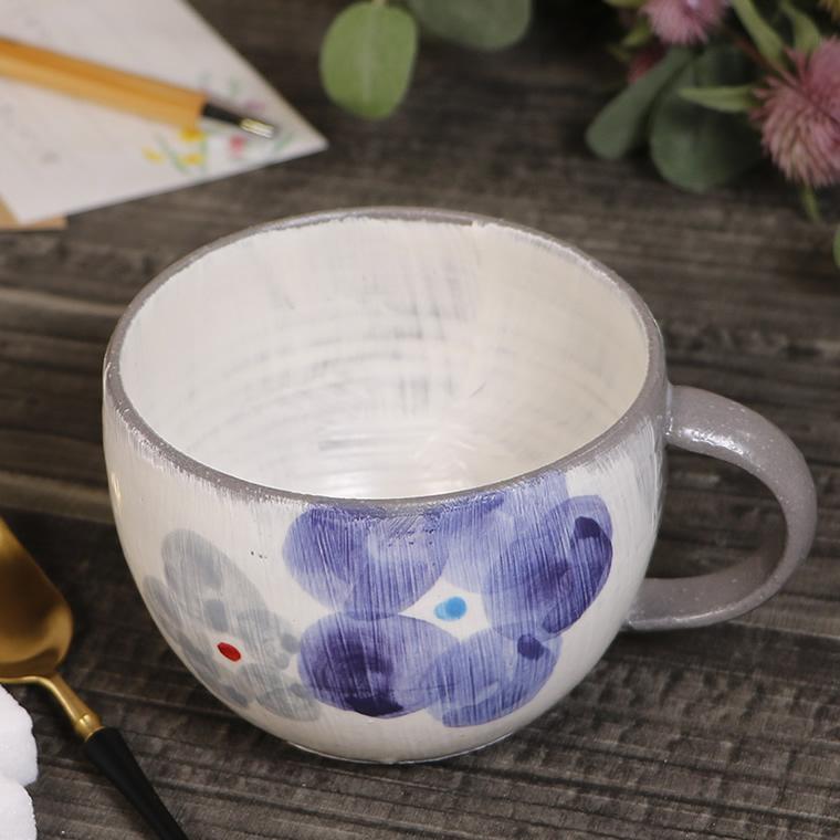 キッチン/食器 ペアマグカップセット 霧花＆年輪柄 陶器製 曲線