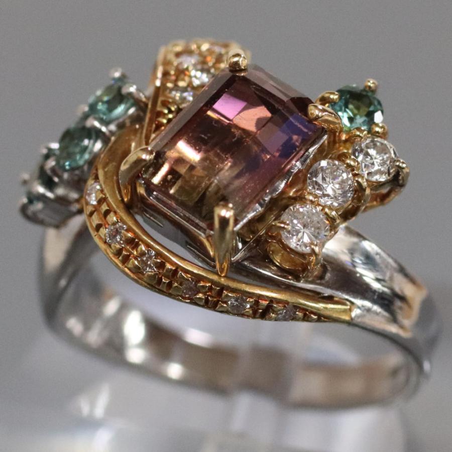 Pt900/750 パーティカラードトルマリンリング T2.00 D0.28 10.7g  