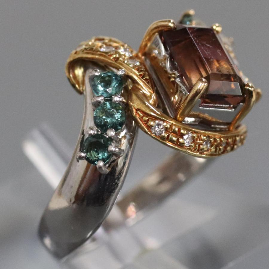 Pt900/750 パーティカラードトルマリンリング T2.00 D0.28 10.7g  