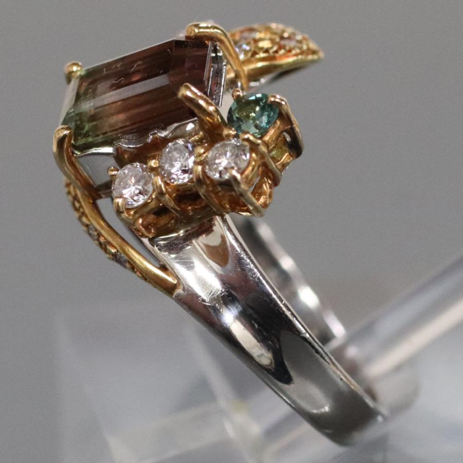 Pt900/750 パーティカラードトルマリンリング T2.00 D0.28 10.7g  