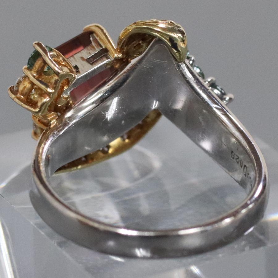 Pt900/750 パーティカラードトルマリンリング T2.00 D0.28 10.7g  