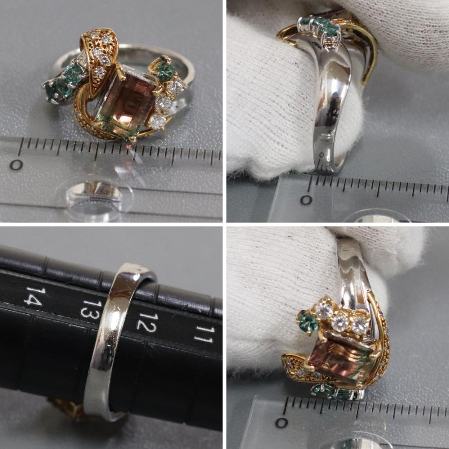 Pt900/750 パーティカラードトルマリンリング T2.00 D0.28 10.7g  