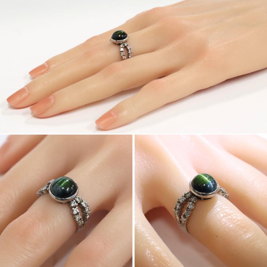 グリーン トルマリンキャッツアイ Pt900 ダイヤモンド ダイヤ リング 指輪