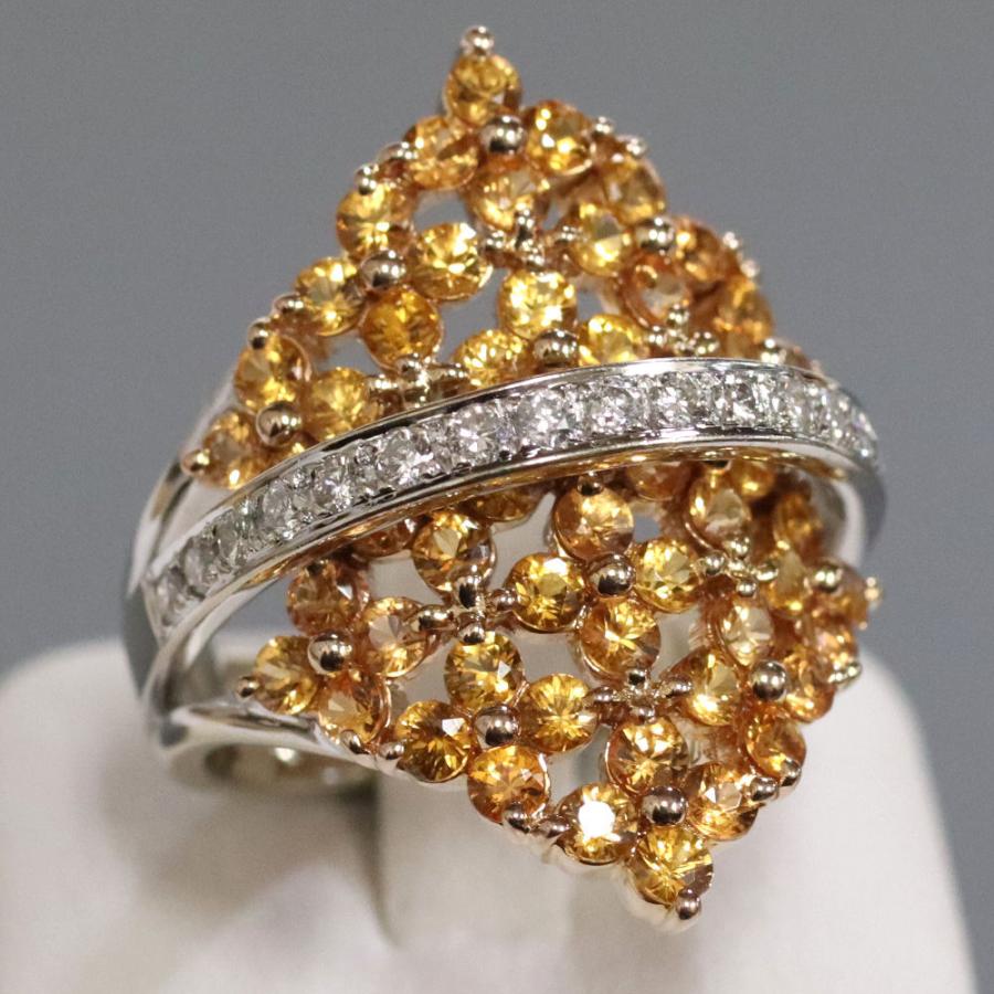 K18オレンジサファイアダイヤモンドリング S3.66 D0.37 13.1g #15.5