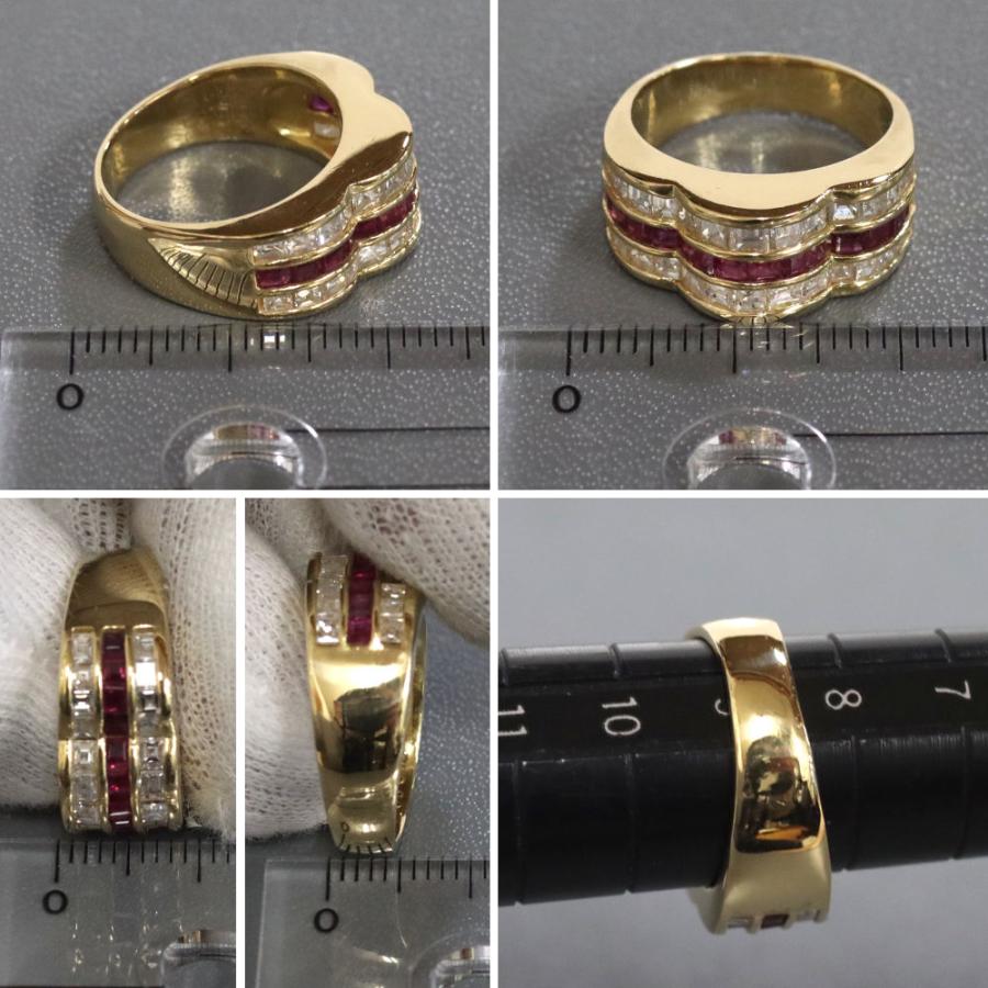 K18ルビーダイヤモンドリング R0.80 D1.30 7.7g #9 イエローゴールド 