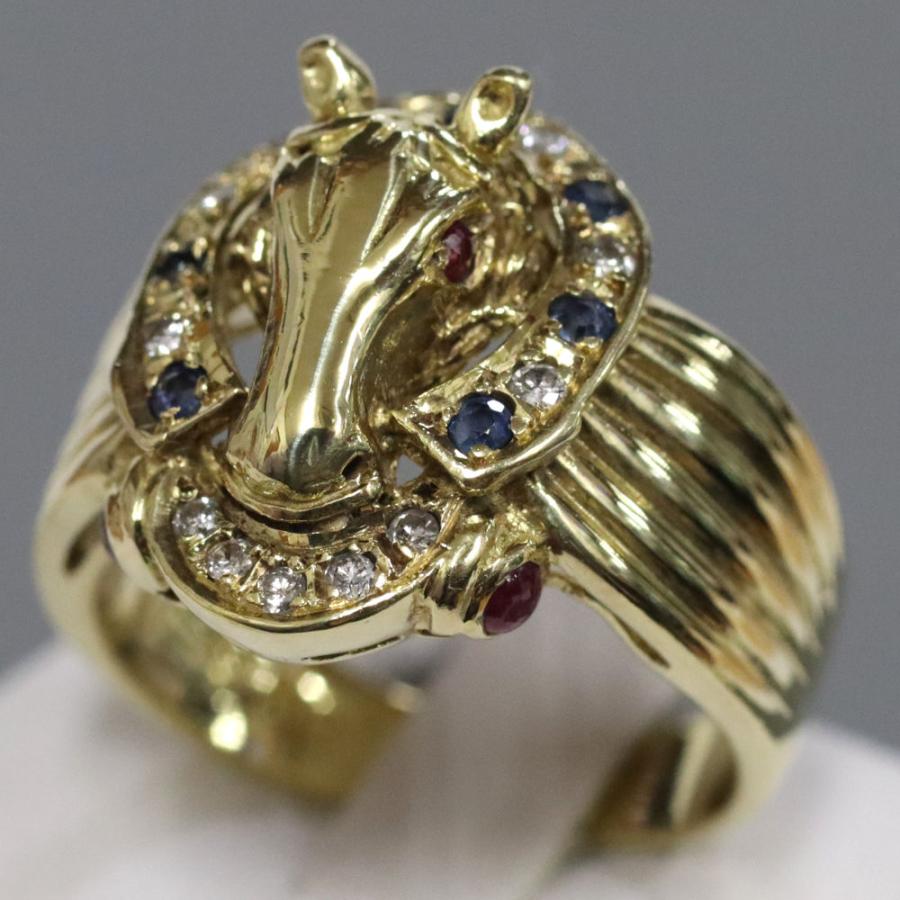 K18ルビーサファイアダイヤモンドリング ホースモチーフ 9.1g #12  