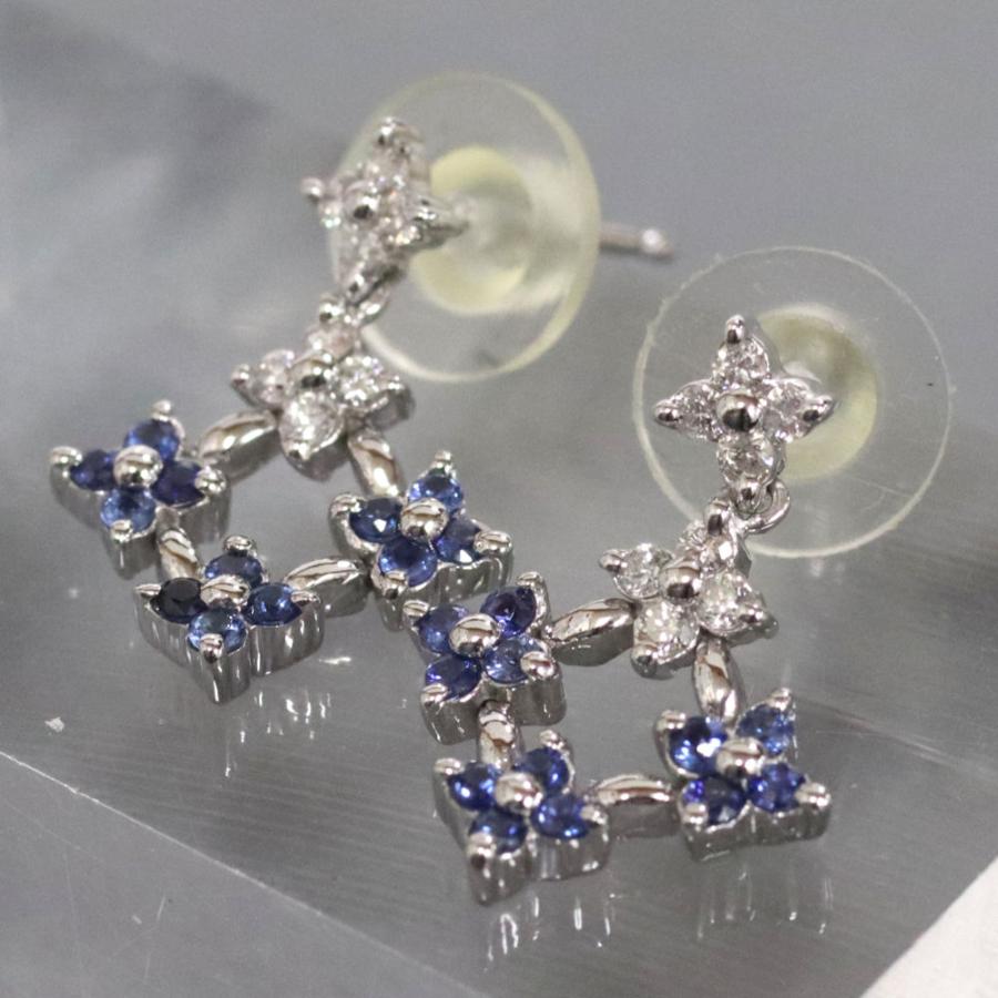 K18WGサファイアダイヤモンドピアス フラワーモチーフ 3.0g : 鴫原質店 