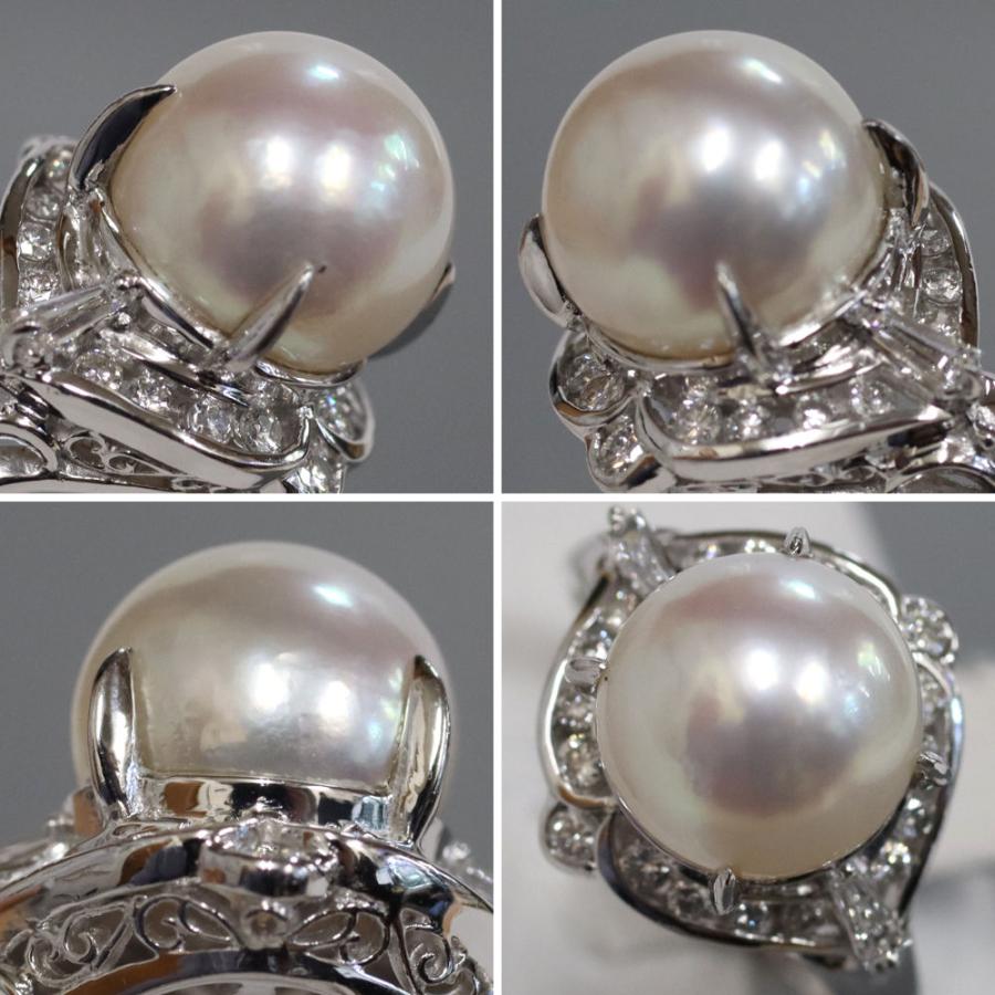 Pt900パールダイヤモンドリング D0.34 7.3g #12 プラチナ 真珠 : 鴫原