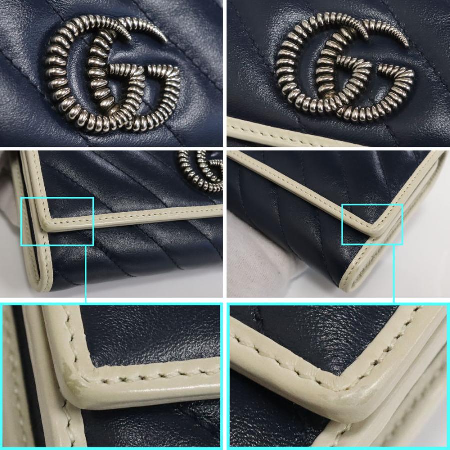 【中古】グッチ GGマーモント コンチネンタルウォレット(573809)長財布 ネイビー GG Marmont グッチ GGマーモント コンチネンタルウォレット(573809)長