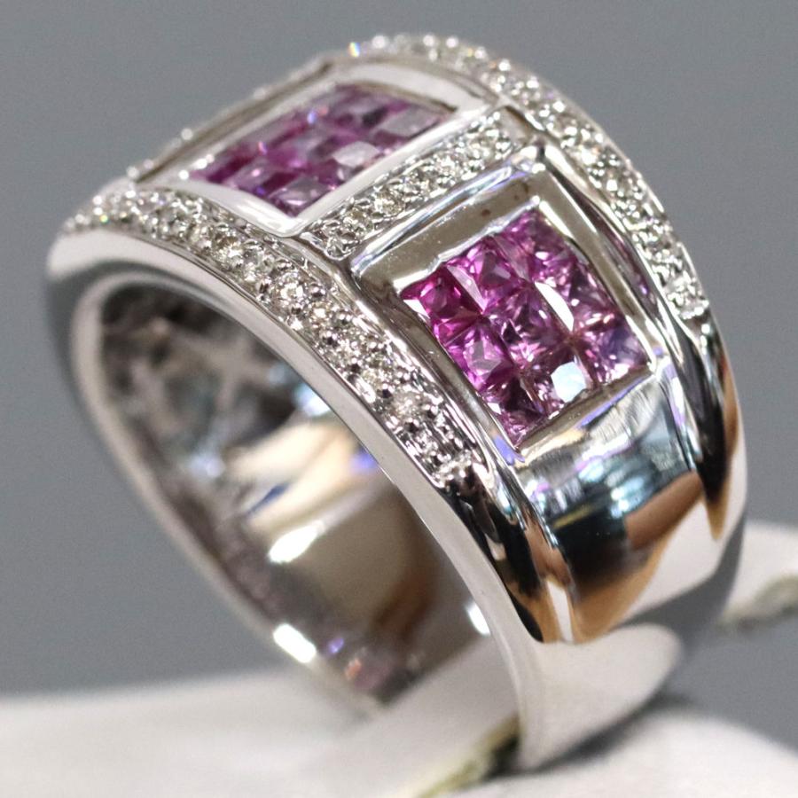 K18WGルビーピンクサファイアダイヤモンドリング R0.15 PS1.30 D0.20  