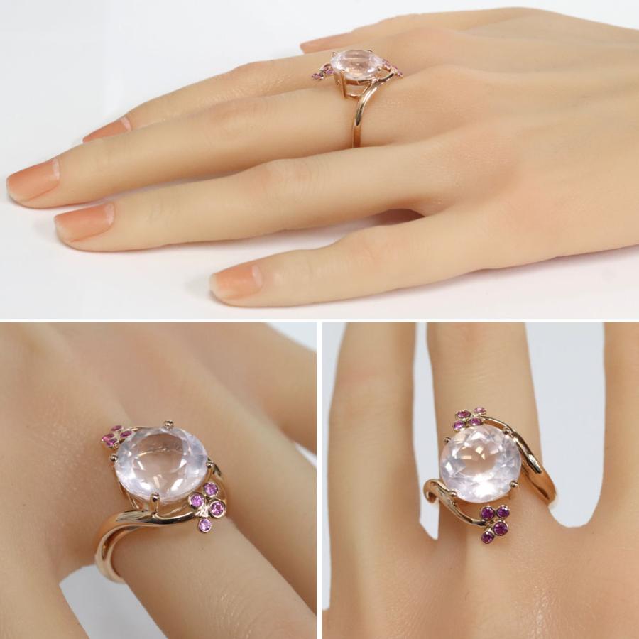 750ローズクォーツピンクサファイアリング Qtz8.39 PS0.28 8.0g #14  