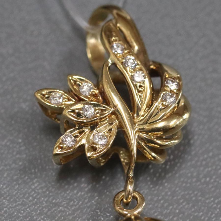 K18パールダイヤモンドペンダントトップ リーフモチーフ D0.11 7.0g