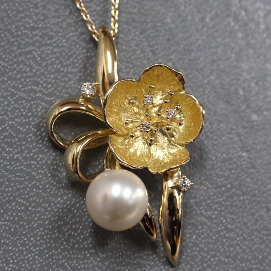 K18 パール ネックレス フラワーモチーフ K18パールダイヤモンドペンダント フラワーモチーフ D0.05 5.5g : 鴫原