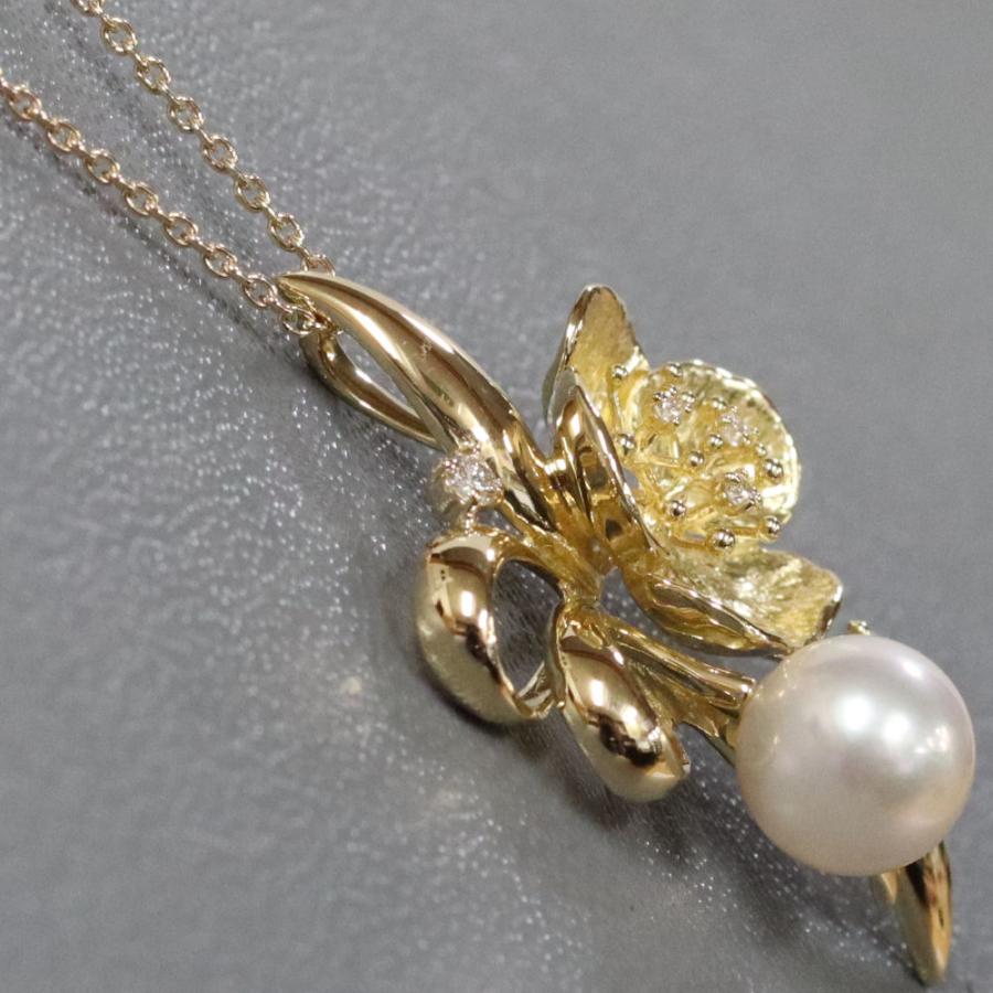 K18パールダイヤモンドペンダント フラワーモチーフ D0.05 5.5g : 鴫原  