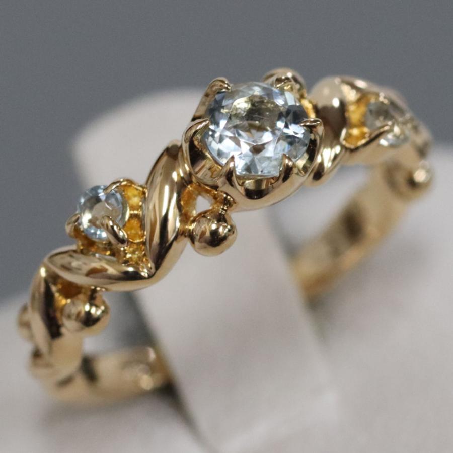 4℃(ヨンドシー) ゴールドリング アクアマリン 18K 4℃（ヨンドシー） K18アクアマリンリング 2.9g #4.5 イエローゴールド