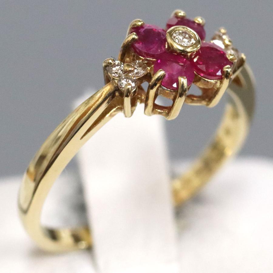 K18 花モチーフ ルビー ダイヤモンド リング K18ルビーダイヤモンドリング フラワーモチーフ R0.50 D0.07 2.2g #9.5