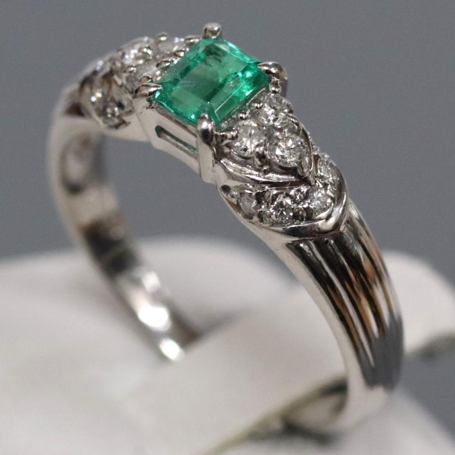 Pt850エメラルドダイヤモンドリング E0.32 D0.22 4.8g #15 : 鴫原質店