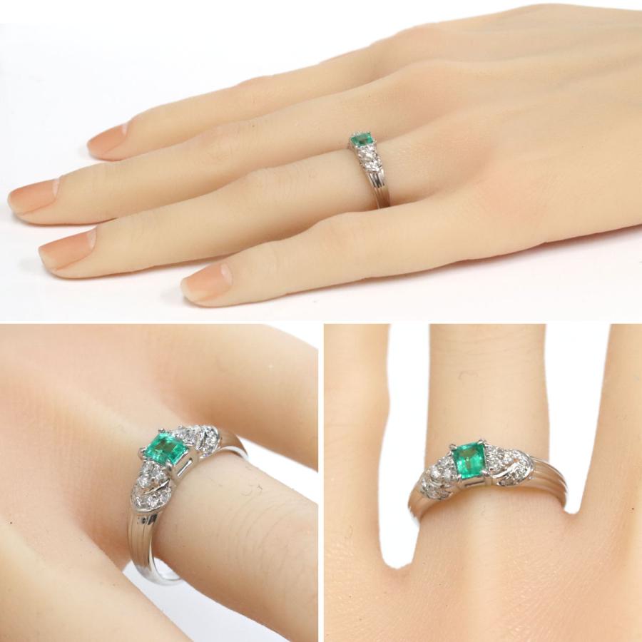 Pt850エメラルドダイヤモンドリング E0.32 D0.22 4.8g #15 : 鴫原質店  