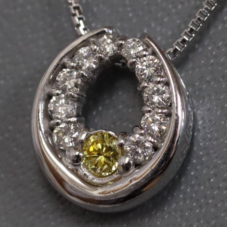 K18WGダイヤモンドネックレス イエローダイヤモンド D0.06 D0.15 3.7g 