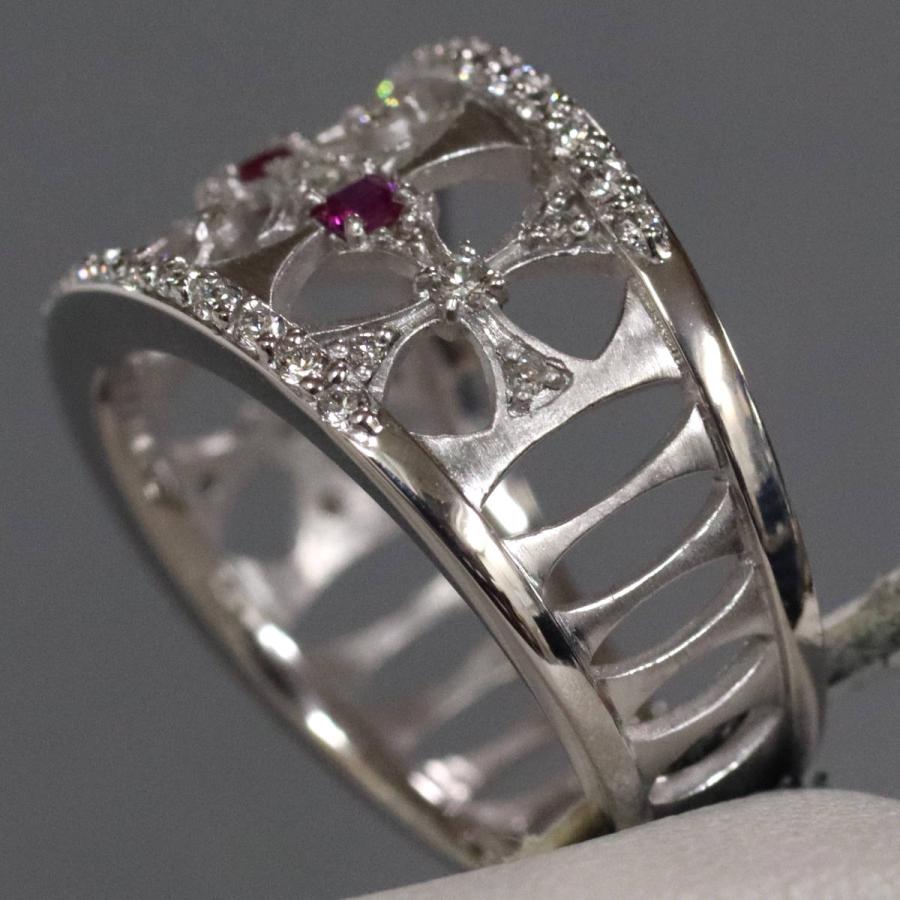 K18WG ルビーダイヤモンドリング R0.14 D0.40 7.0g ＃11 ホワイト