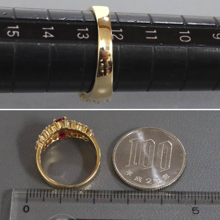 K18 ルビー0.89ct クラスターデザインリング 12号 K18ルビーダイヤモンドリング R1.00 D0.54 5.5g #12.5 イエロー