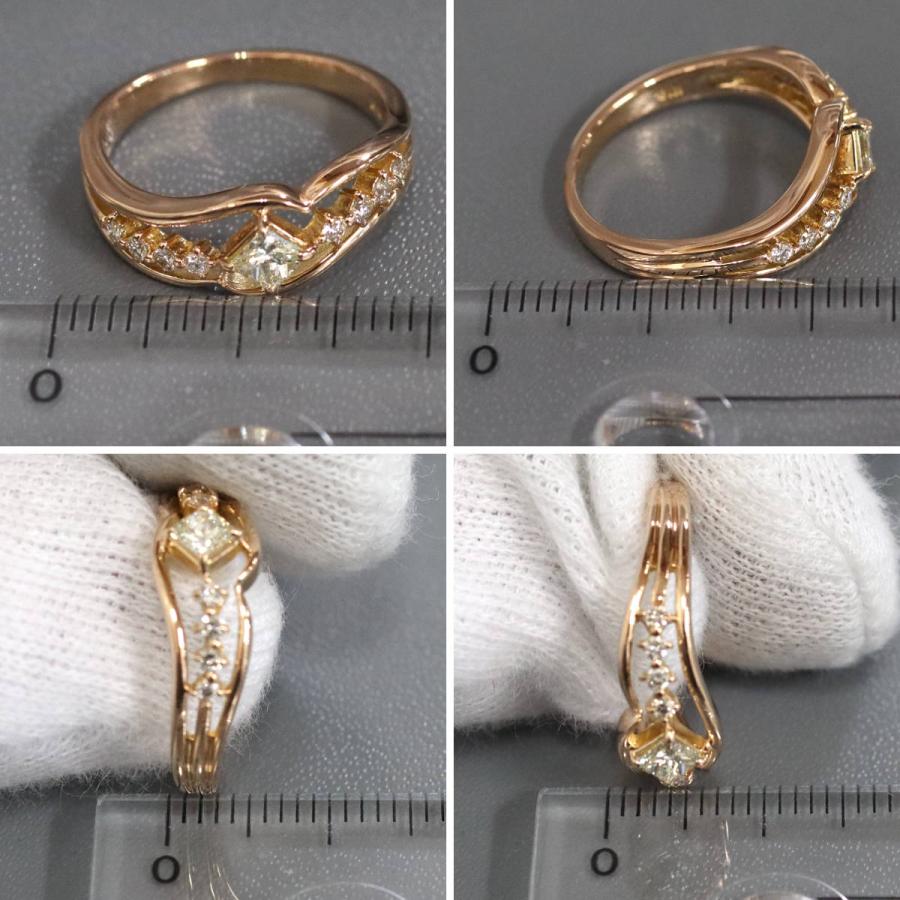 K18PGプリンセスカットダイヤモンドリング D0.30 3.0g #8.5 ピンク 