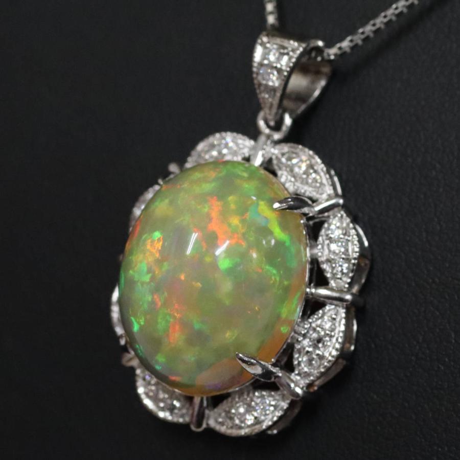 Pt900/850オパールダイヤモンドペンダント O14.54 D0.43 16.8g 鑑別書