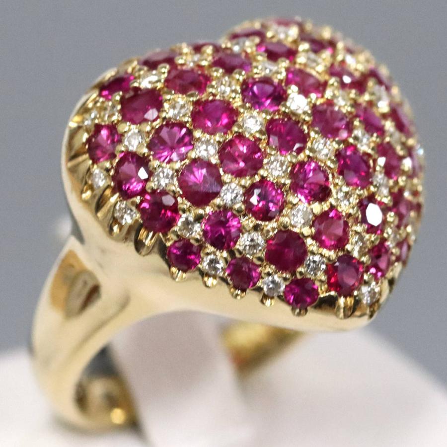 K18ルビーダイヤモンドリング R2.53 D0.33 12.0g #12 ハート イエロー  