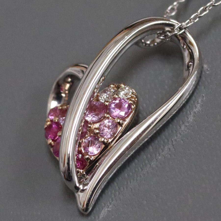 4℃ ヨンドシー K18WGピンクサファイアダイヤモンドネックレス ハート  