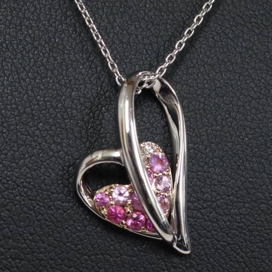 美品 ミキモト K18(WG) ピンクサファイア0.12ct ダイヤ ネックレス