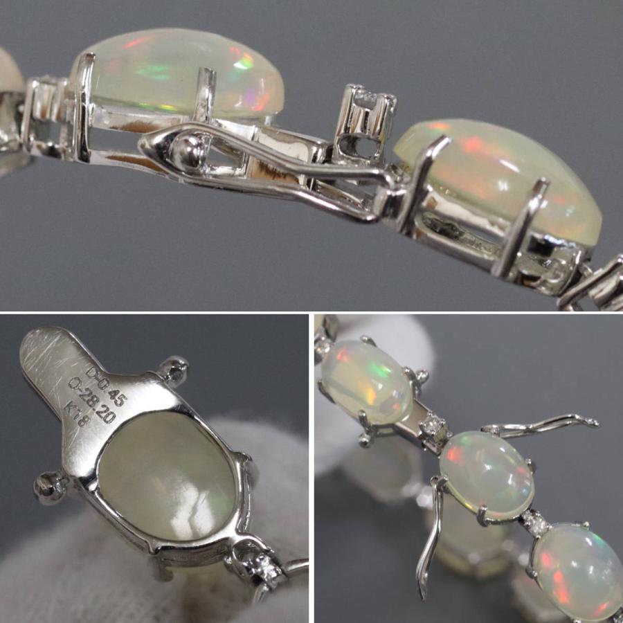 K18WGオパールダイヤモンドブレスレット O28.20 D0.45 17.4g 18cm