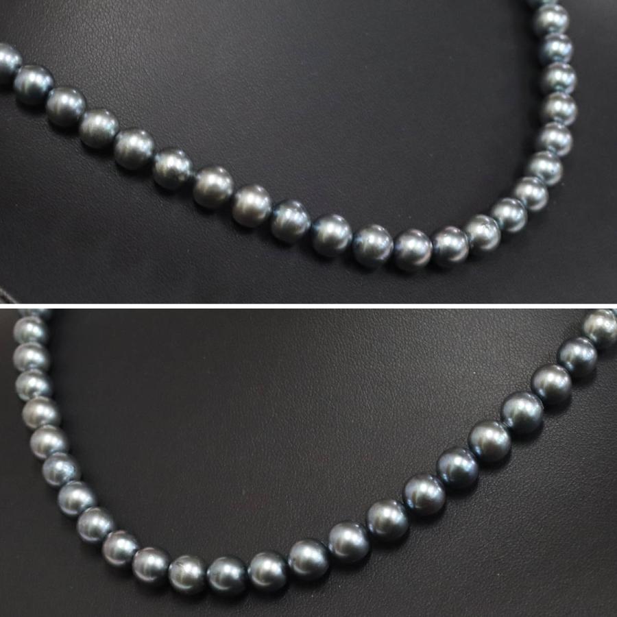 染色パールネックレス/イヤリングセット シルバー金具 約7.5-7.7mm
