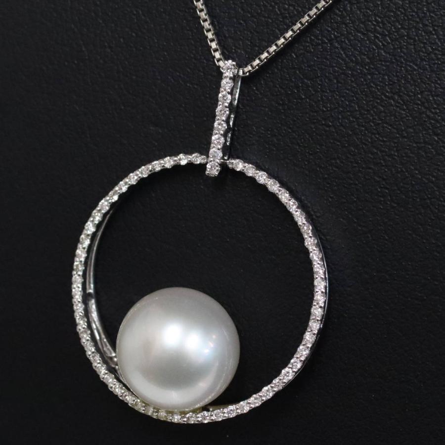 K14WG/K18WGダイヤモンドパールペンダント D0.26 5.8g AJ付45cm