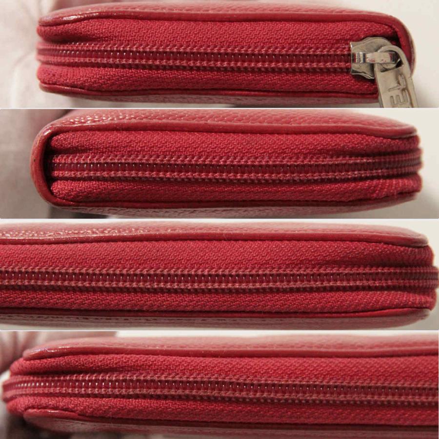 シャネル ラウンドファスナー 長財布(18961970)キャビアスキン レッド  