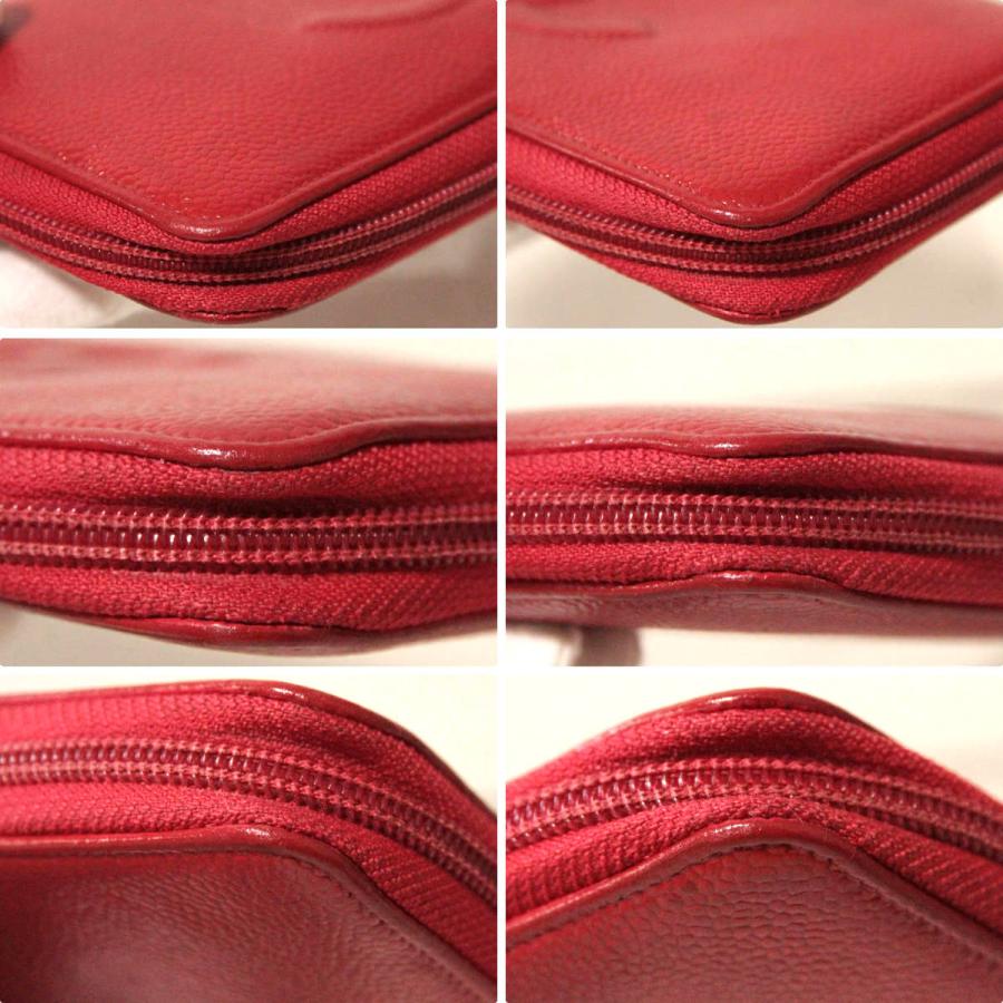 シャネル ラウンドファスナー 長財布(18961970)キャビアスキン レッド  