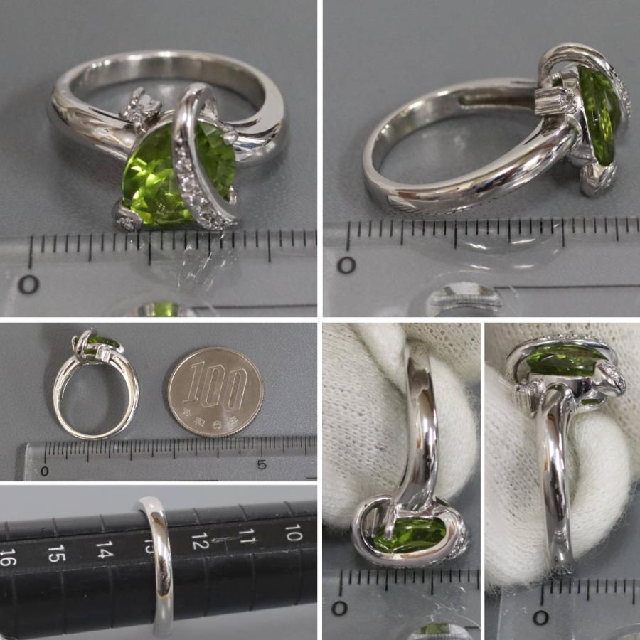 Pt900ペリドットダイヤモンドリング Pe3.44 D0.08 8.6g #13 プラチナ