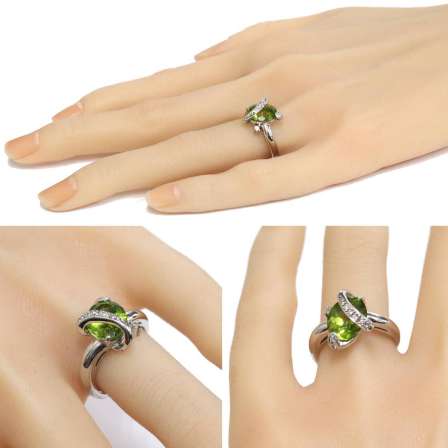 Pt900ペリドットダイヤモンドリング Pe3.44 D0.08 8.6g #13 プラチナ  