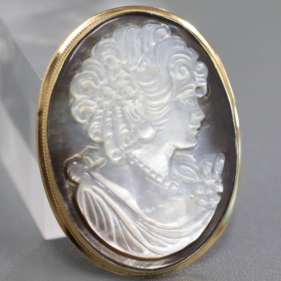 750シェルカメオペンダントトップ/ブローチ 7.1g イエローゴールド