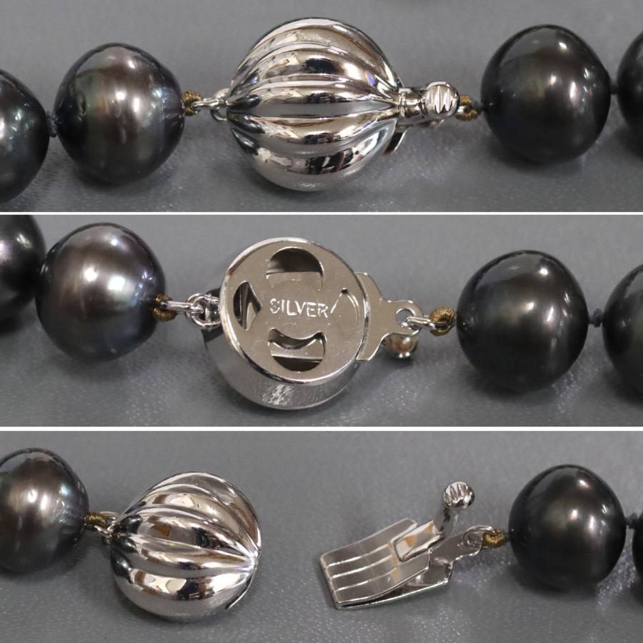 黒 パール ネックレス シルバー留め具 ブラックパールネックレス シルバー金具 11-14mm 44cm 黒真珠 : 鴫原