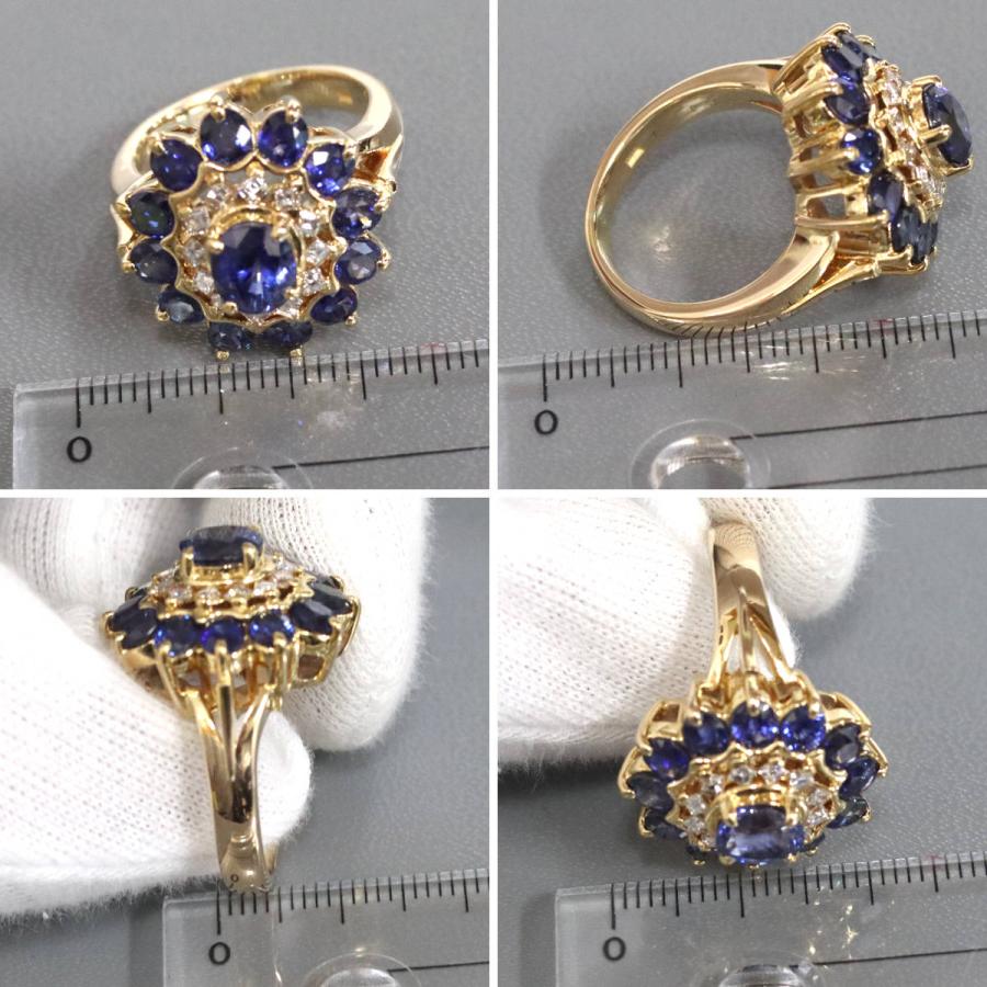 K18サファイアダイヤモンドリング S3.74 S1.41 D0.35 13.7g #14 