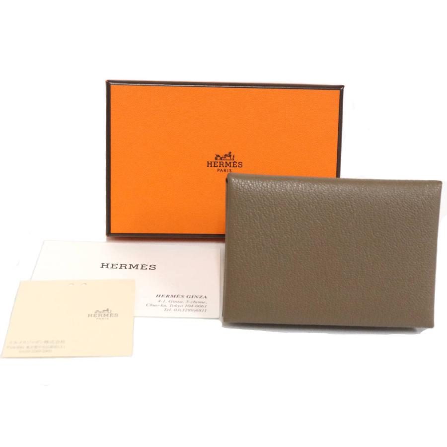 エルメス カルヴィ デュオ Z刻印/シェーブル/エトゥープ カードケース ミニ財布  2021年 グレージュ HERMES（エルメス） カルヴィ デュオ Z刻印/シェーブル/エトゥープ