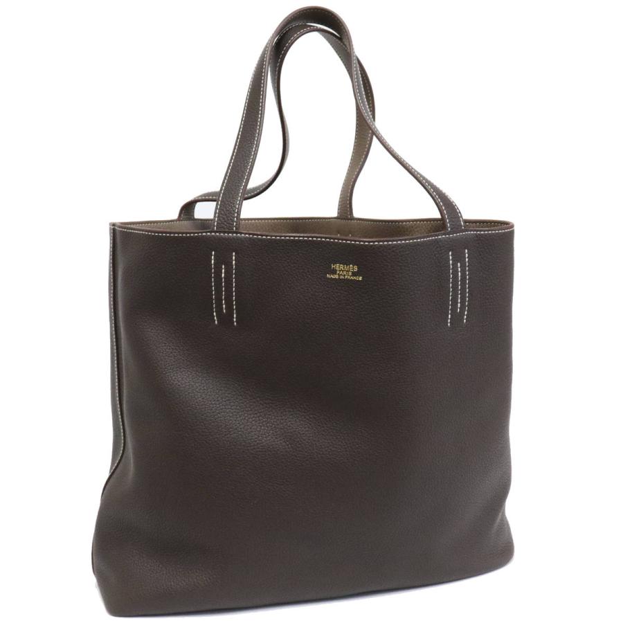 エルメス ドゥブルセンス45 四角JO刻印/トリヨンクレマンス/エベーヌ×エトゥープ 2011年 トート ショルダー リバーシブル バイカラー ドーヴィル（HERMES） エルメス ドゥブルセンス45 四角JO刻印/トリヨン